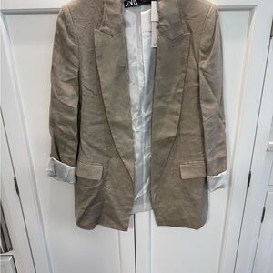 Zara Beige Linen Blazer.